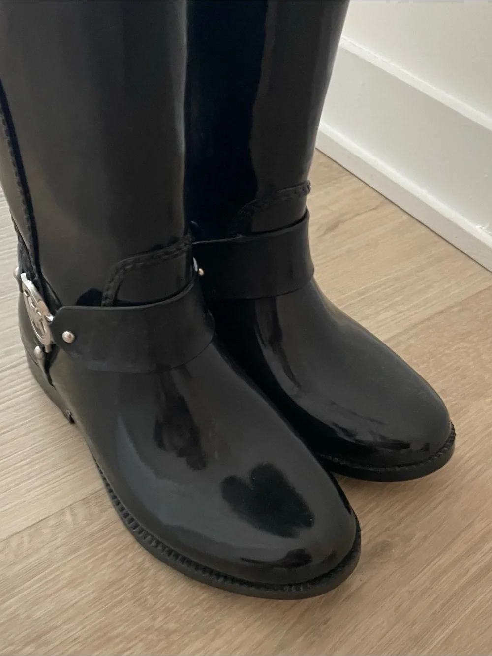 Michael Kors Black Logo-Trim Rain Boots with Knit Cuff